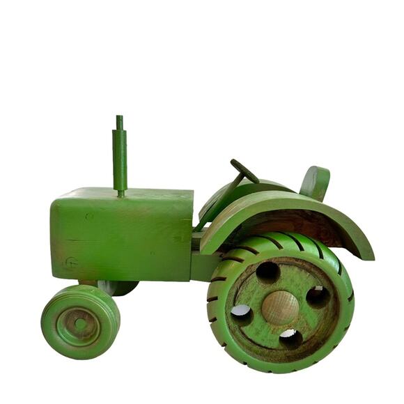 Vintage Farm Tractor Handcrafted Wooden Green Toy Art Display by Walter M Rein - Picture 7 of 15